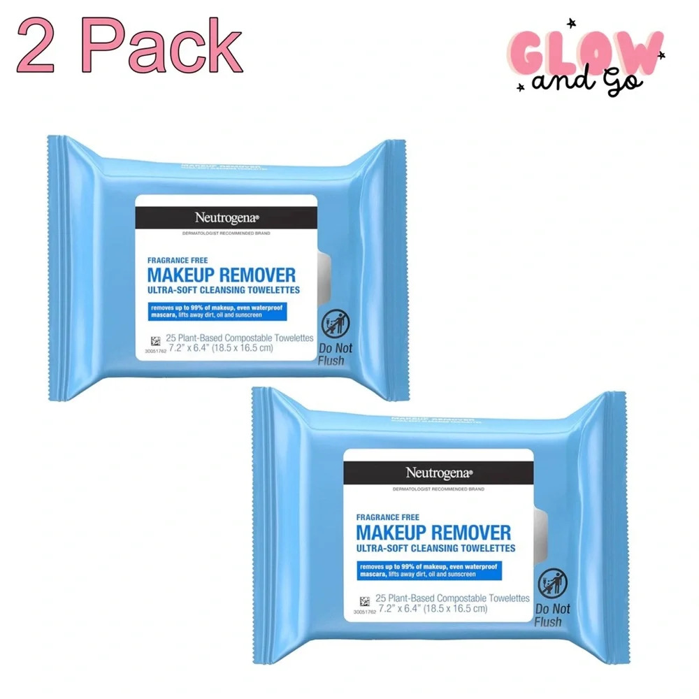 2 Pack of Neutrogena Makeup Remover Cleansing Towelettes, 25CT